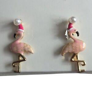 Betsey Johnson Holiday Whimsical Pink Flamingo Stud Earrings